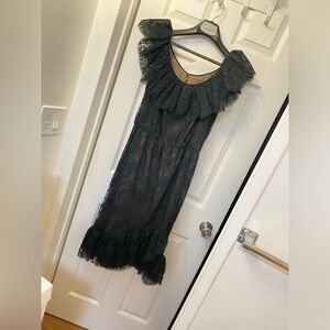 Oscar de la Renta Vintage Black Lace Ruffle Dress, RARE, Excellent Shape, Size 8